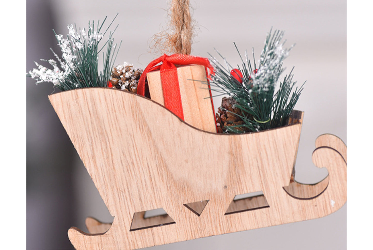 **Christmas Wooden Sleigh Ornament - Festive Decoration**