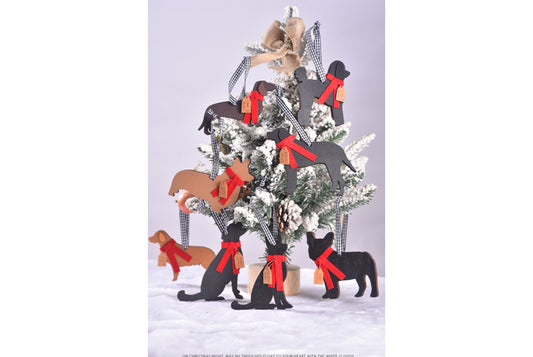 **Christmas Wooden Scarf Puppy Pendant - Holiday Tree Ornaments**