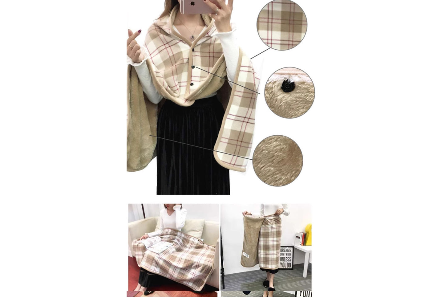 Multifunctional Flannel Shawl Blanket