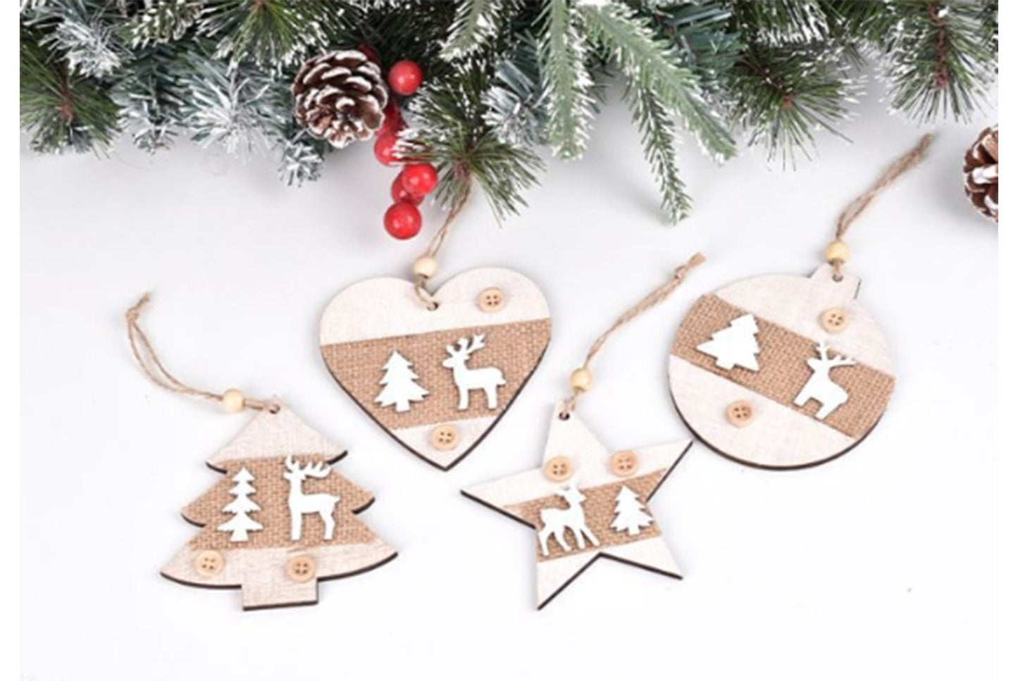 **Wooden Christmas Tree Ornament Set - Classic Holiday Decoration**