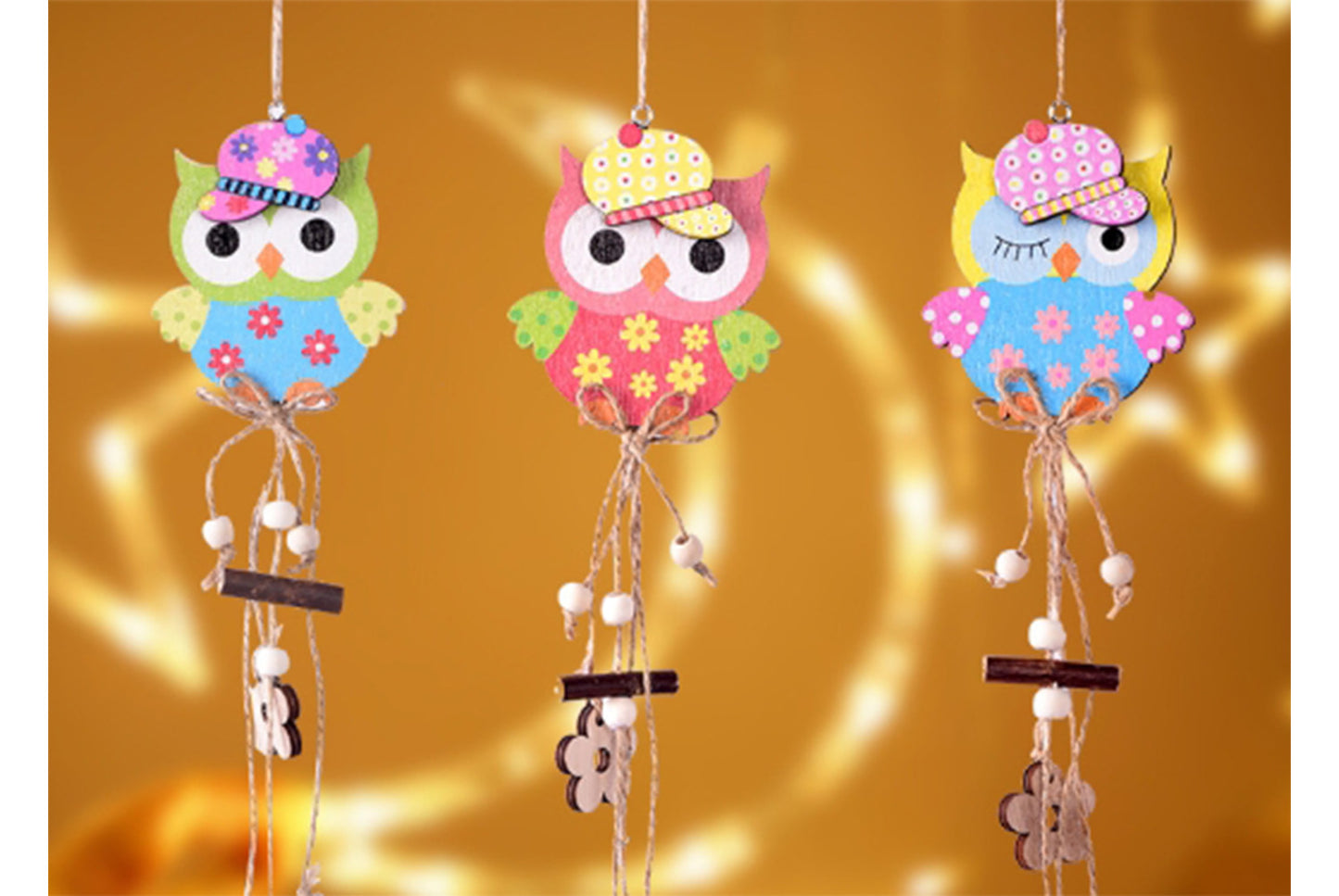 **Easter Wooden Pendant - Owl and Egg Decoration Set**