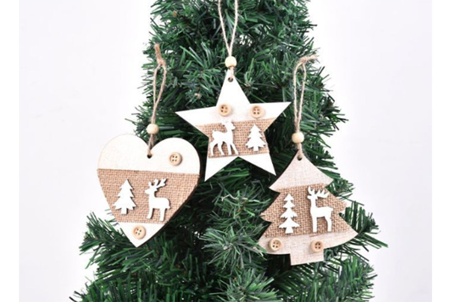 **Wooden Christmas Tree Ornament Set - Classic Holiday Decoration**