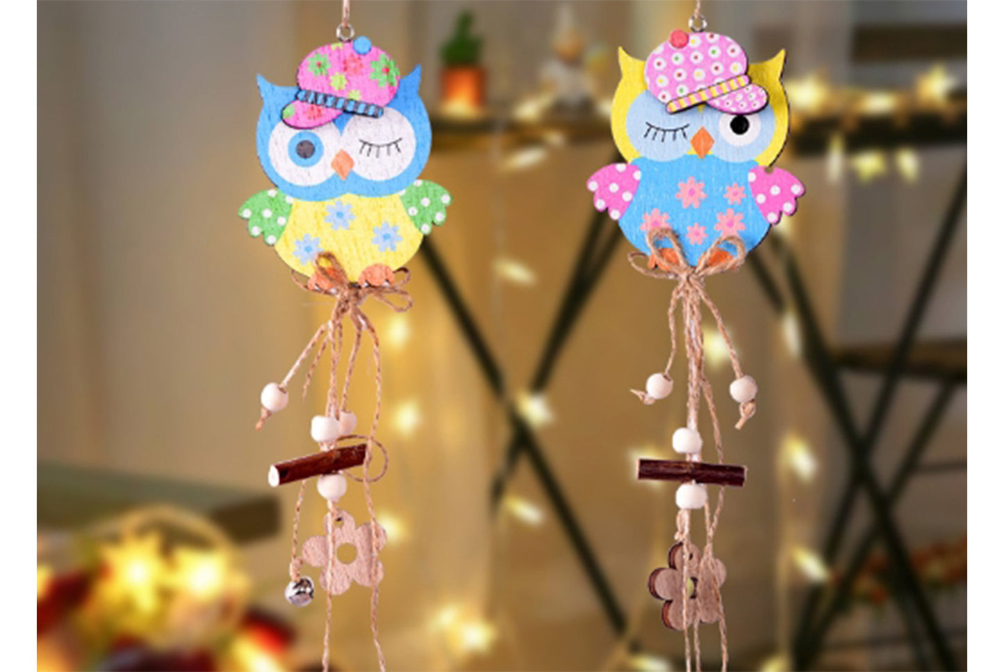 **Easter Wooden Pendant - Owl and Egg Decoration Set**