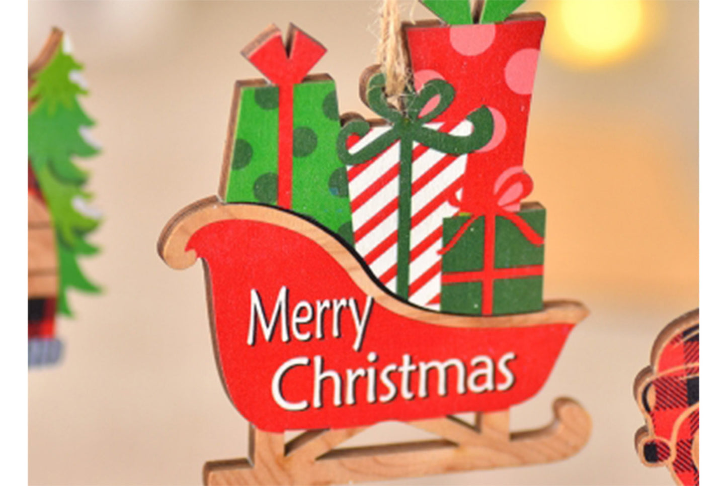 **Christmas Painted Wooden Car Ornament - Christmas Tree Decoration**