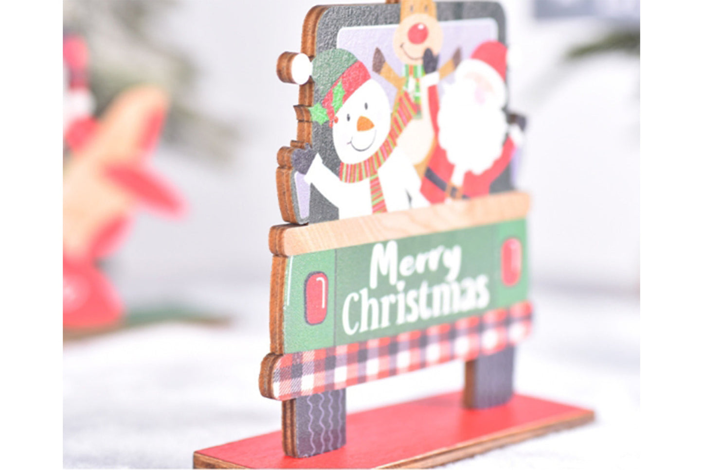 **New Christmas Wooden Assembled Ornaments - Painted Santa Claus, Car, and Plane Series**