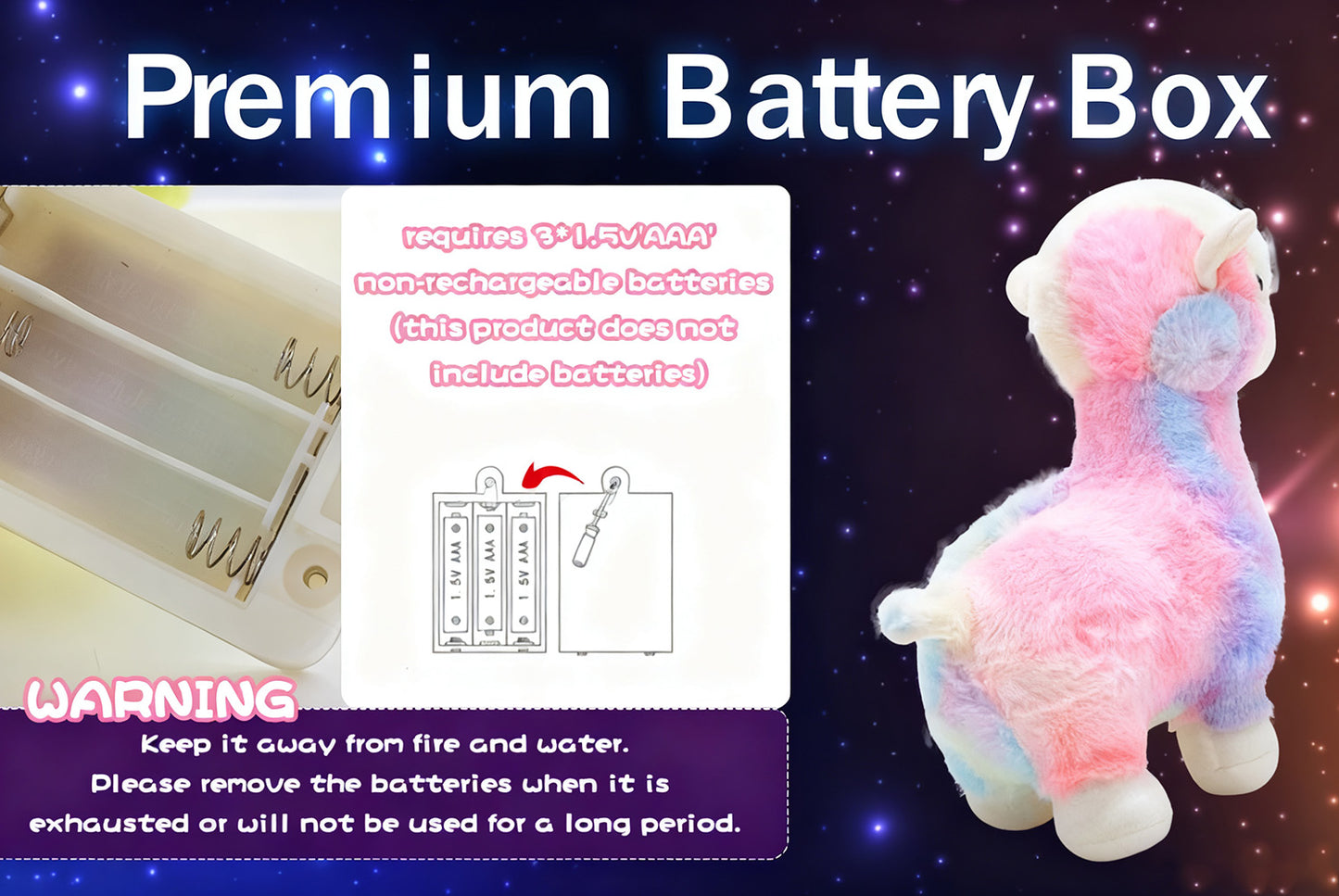 Colorful Light-Up Musical Alpaca | Singing Plush Toy