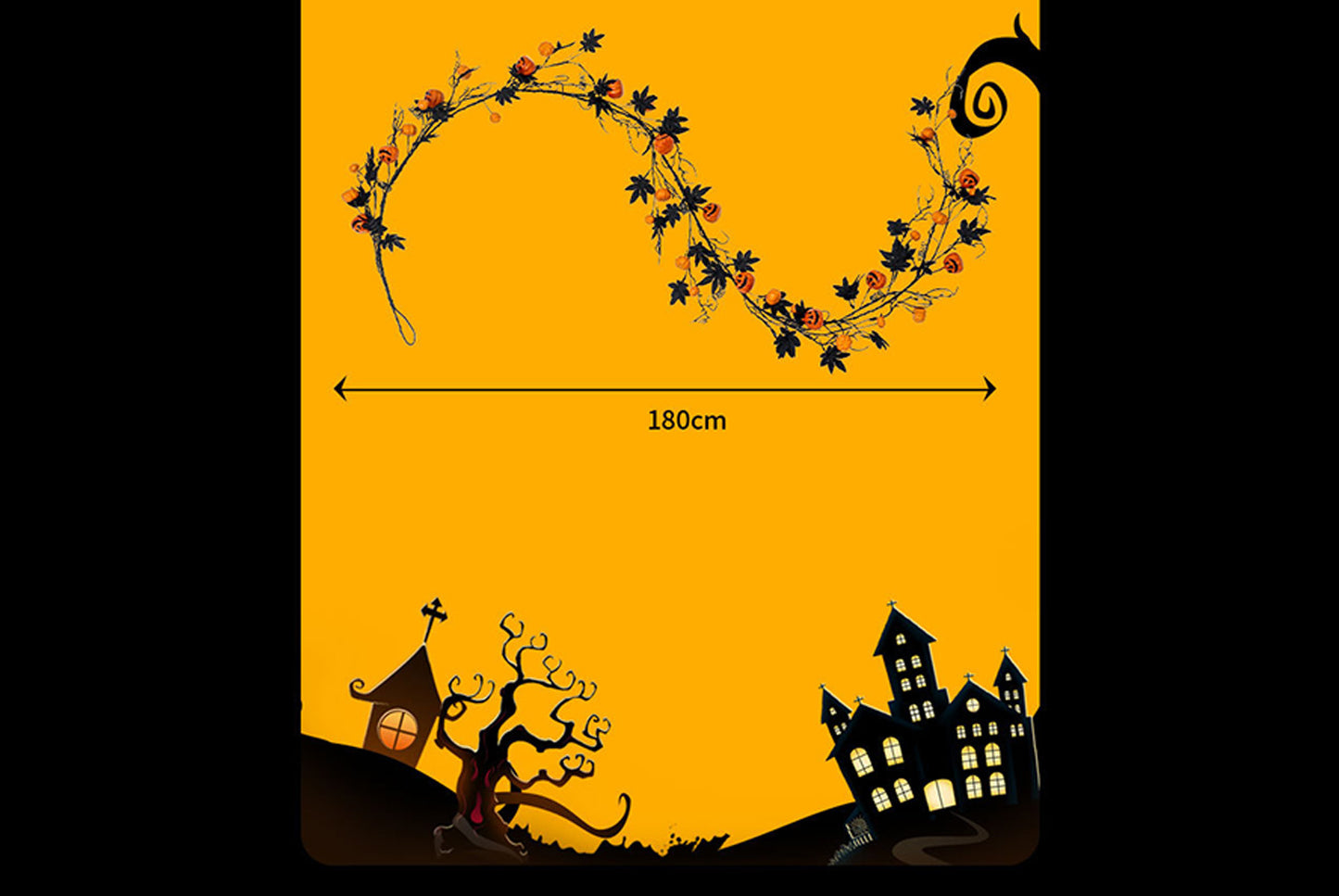 **Halloween 1.8m Black Maple Leaf Scary Pumpkin Vines Home Party Door Hanging**