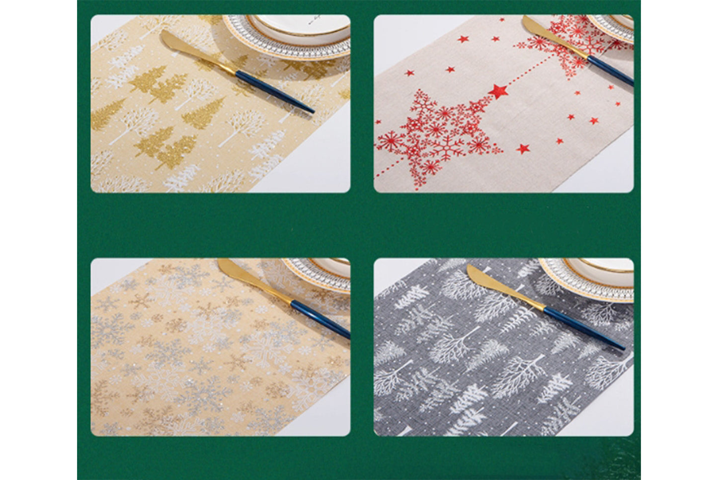 Christmas Gold-stamped Fine Linen Table Runner