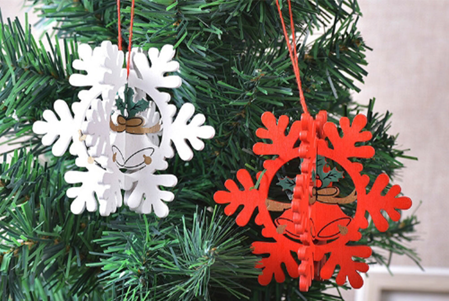 **Christmas Wooden 3D Pendant - Laser-Cut Snowflake Bell Ornament**