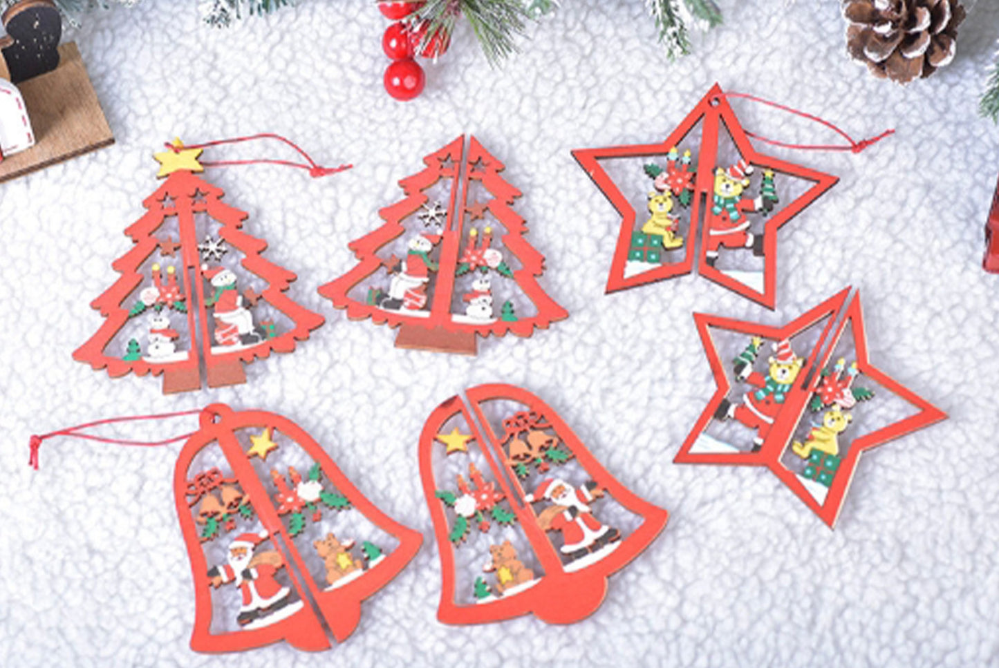 **Christmas Wooden 3D Pendant - Laser-Cut Snowflake Bell Ornament**