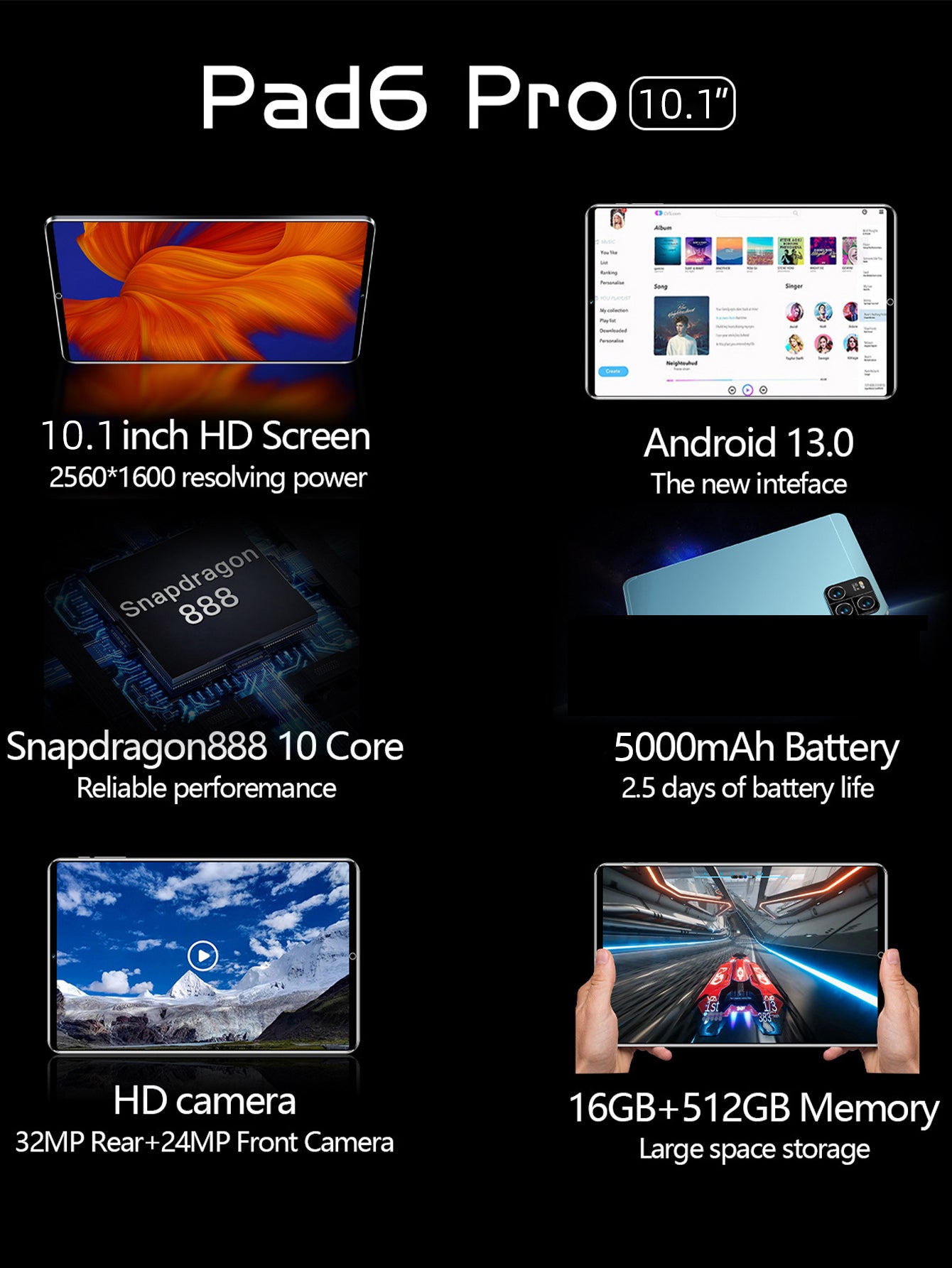 Pad6 10.1 -inch Android tablet