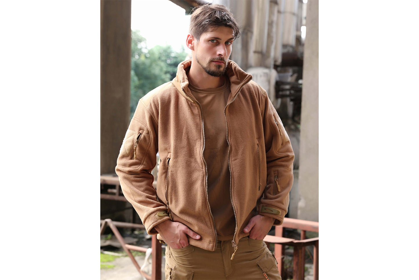Men's Outdoor Insulated Fleece Jacket with Stand Collar