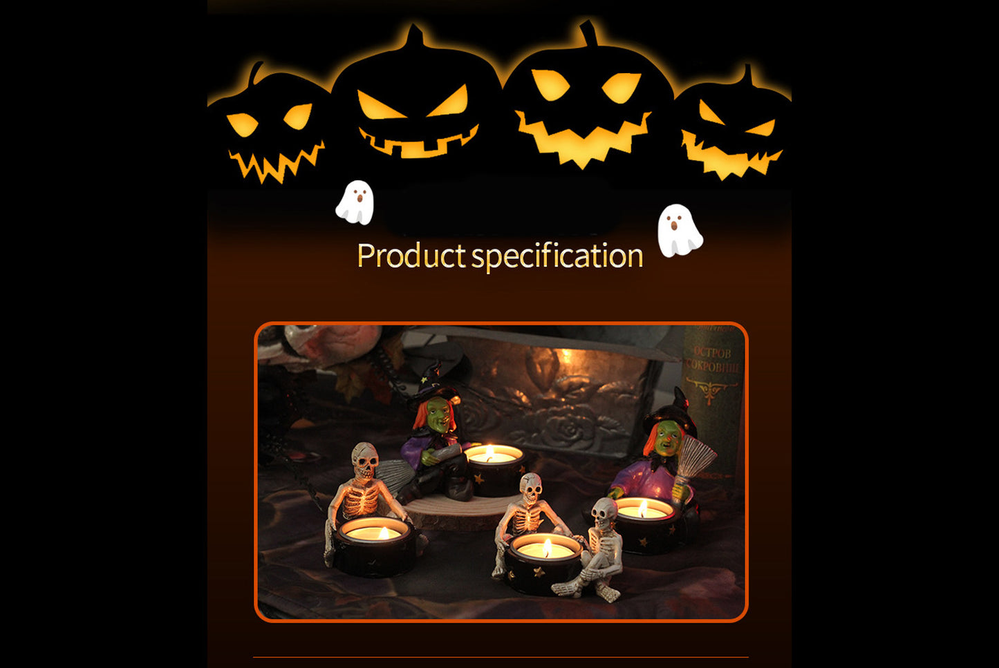 *Halloween Scary Witch Skull Candle Holder - Halloween Party Tabletop Decoration*