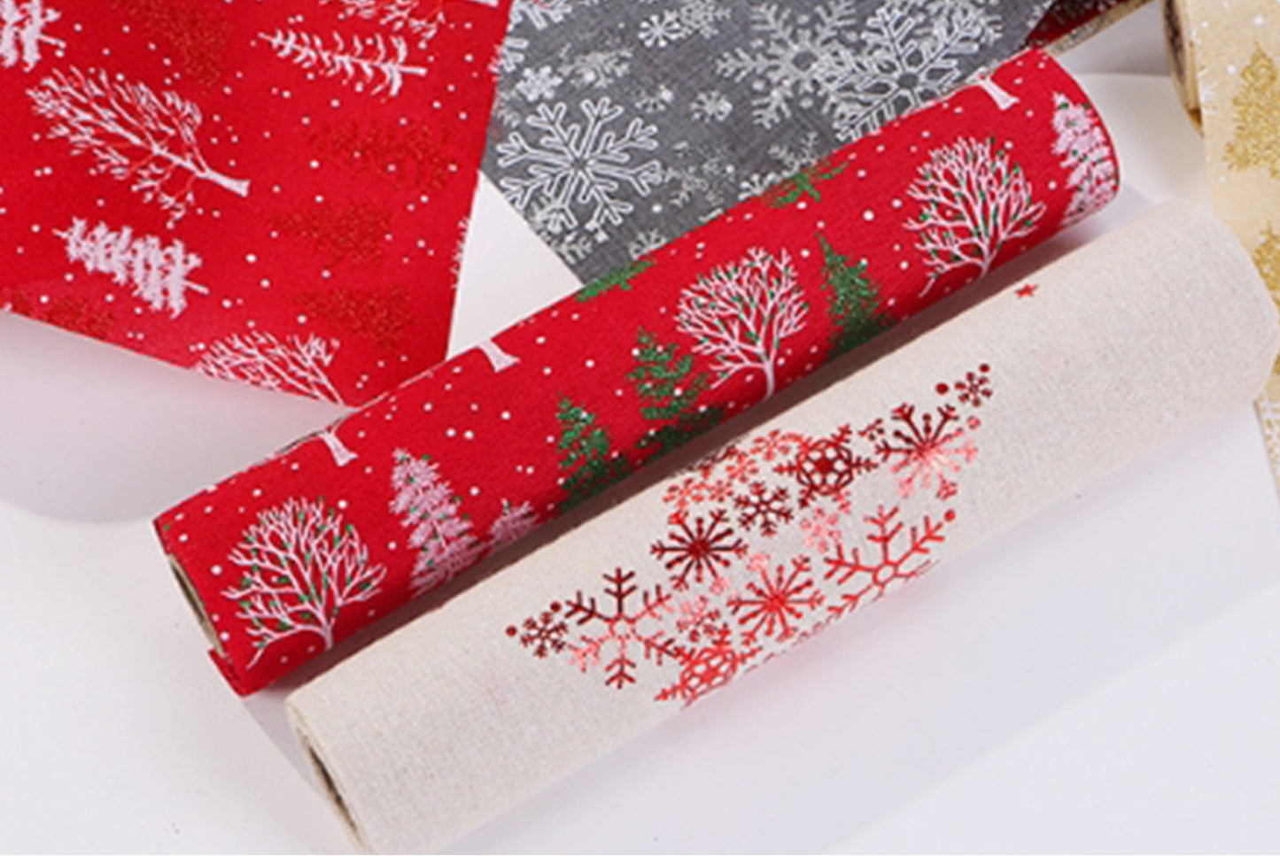 Christmas Gold-stamped Fine Linen Table Runner