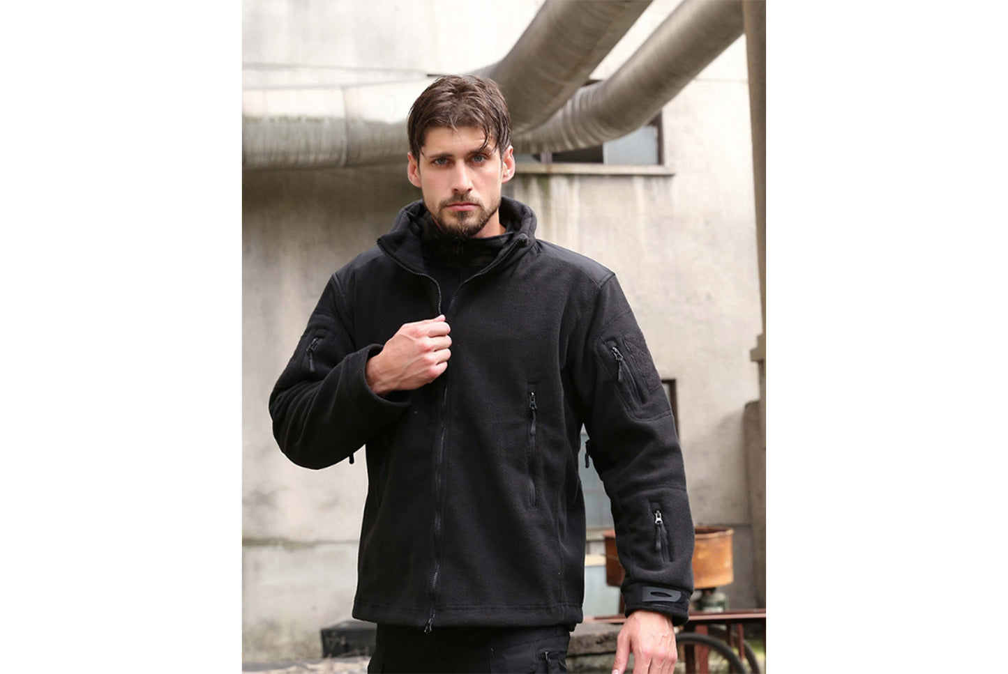 Men's Outdoor Insulated Fleece Jacket with Stand Collar