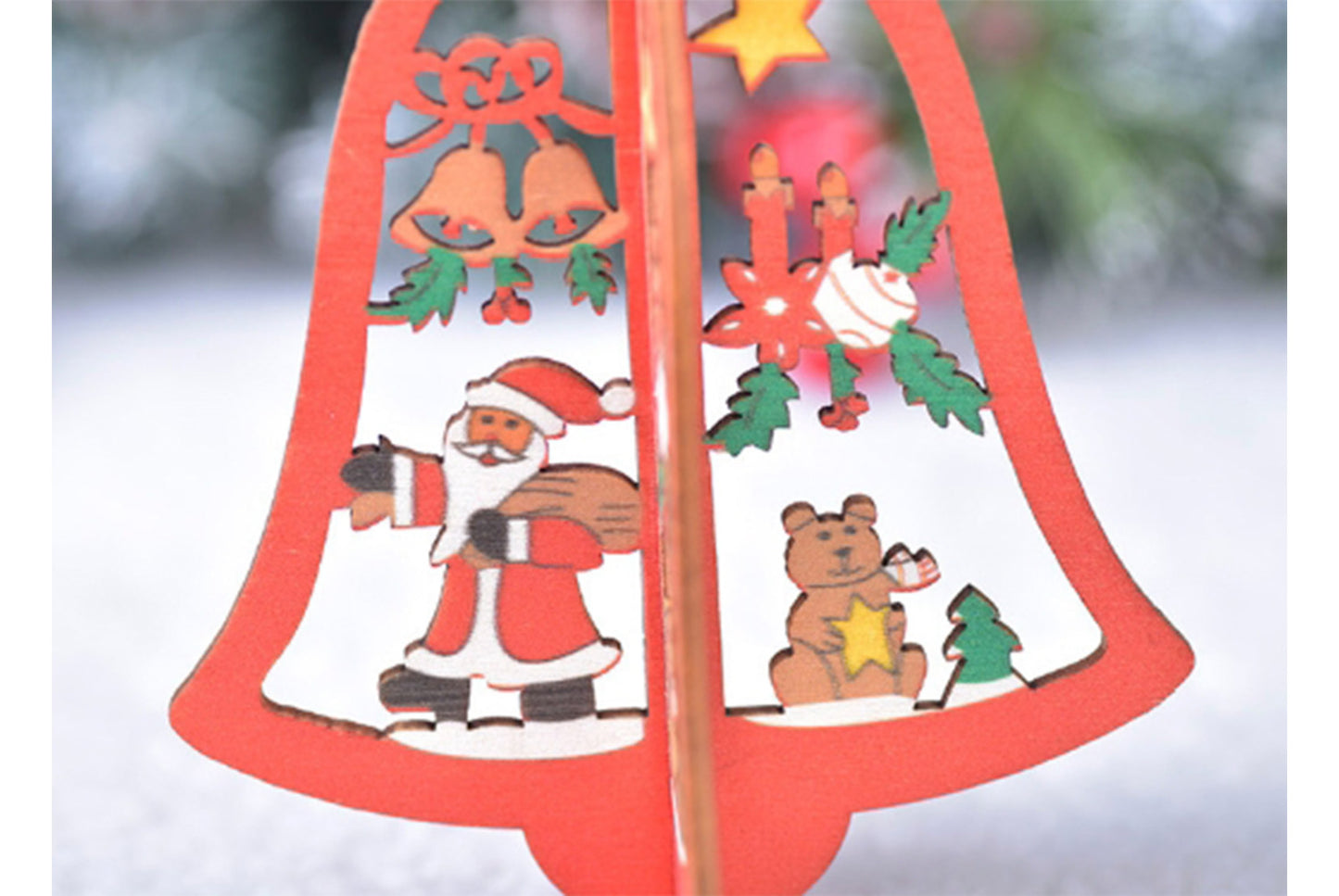 **Christmas Wooden 3D Pendant - Laser-Cut Snowflake Bell Ornament**