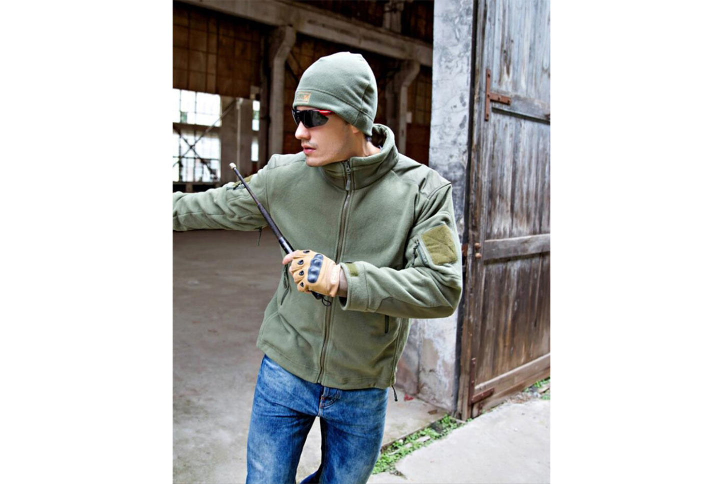 Men's Outdoor Insulated Fleece Jacket with Stand Collar