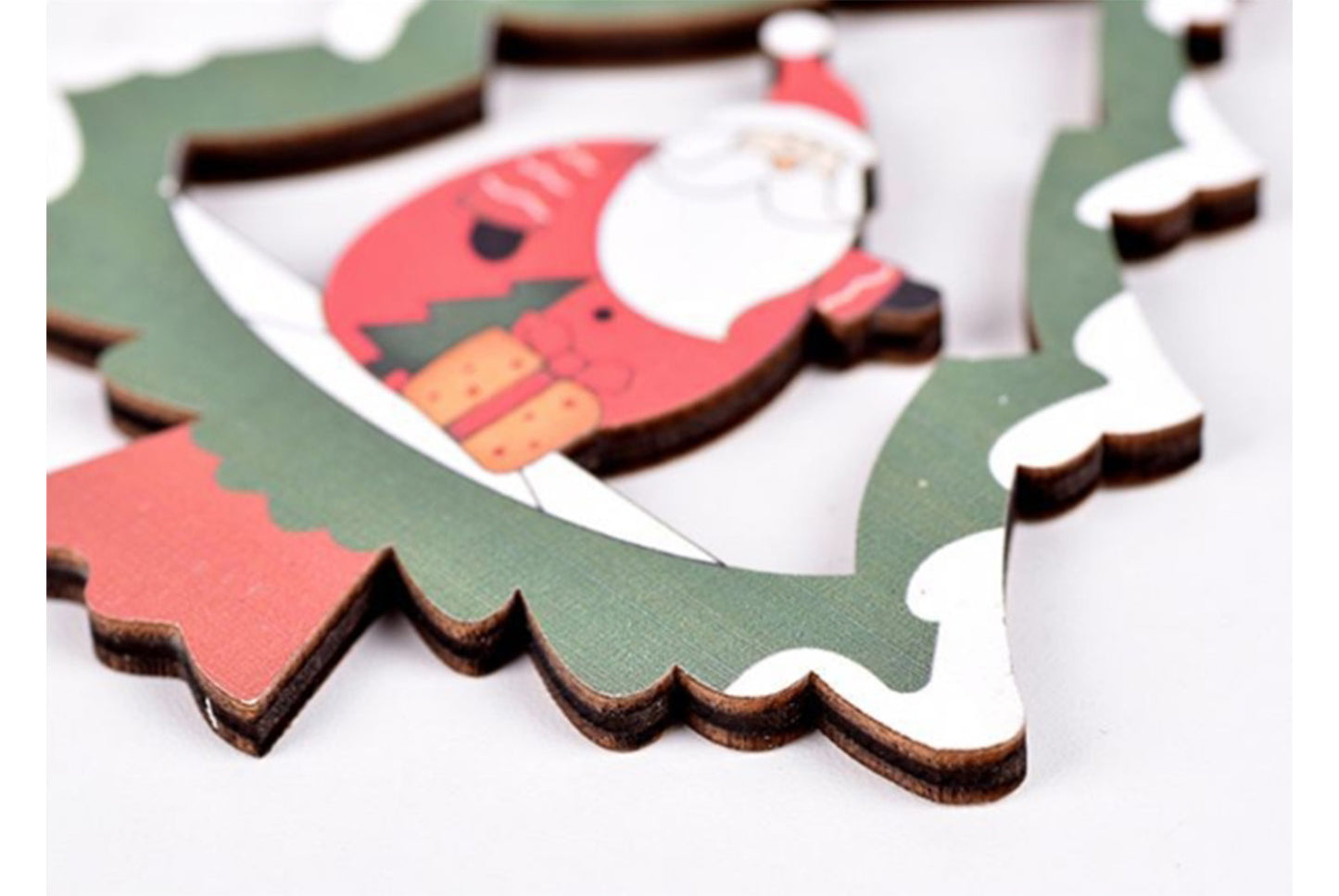 **Christmas Wooden Hollow Pendant - Cartoon Themed Tree Frame Decoration**