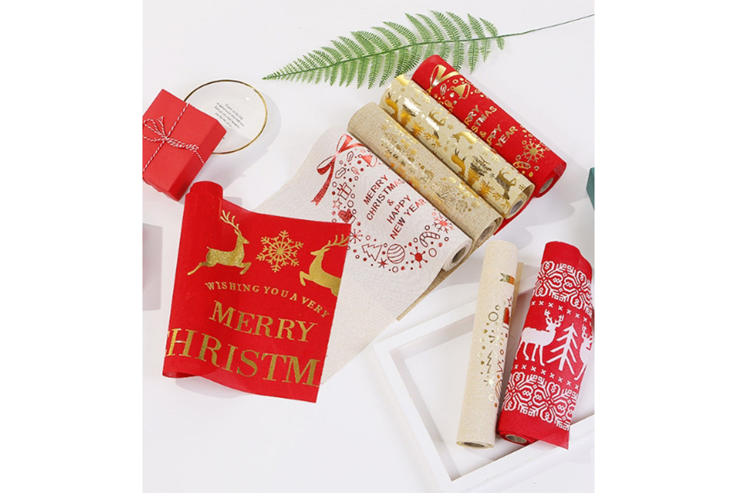 Christmas Gold-stamped Fine Linen Table Runner