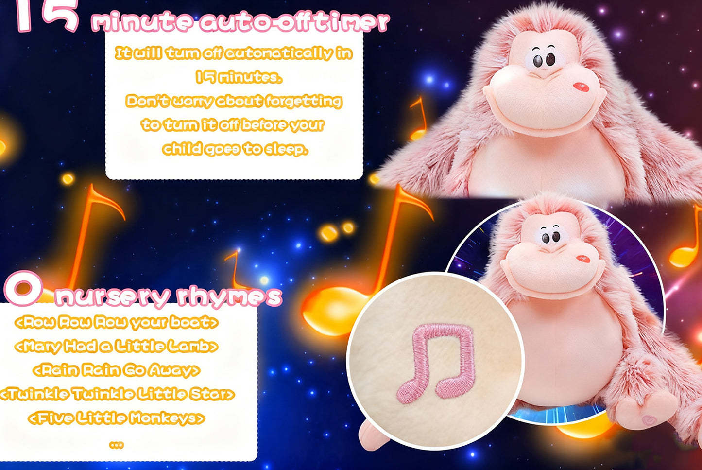 Multi-Color Musical Light-Up Gorilla Plush Toy