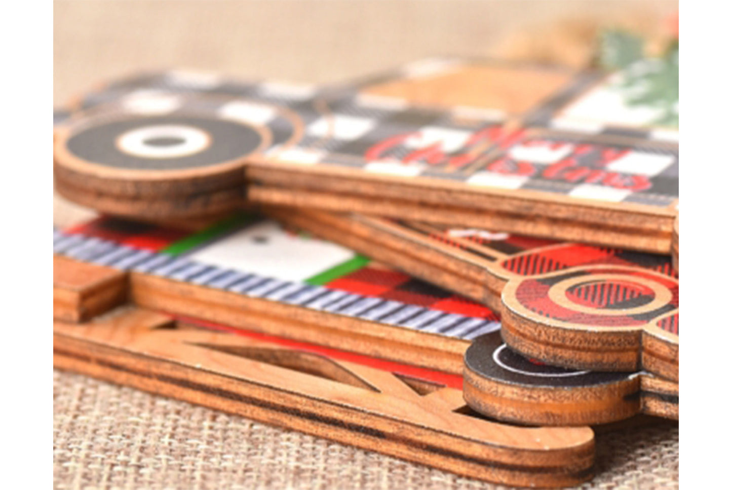 **Christmas Painted Wooden Car Ornament - Christmas Tree Decoration**