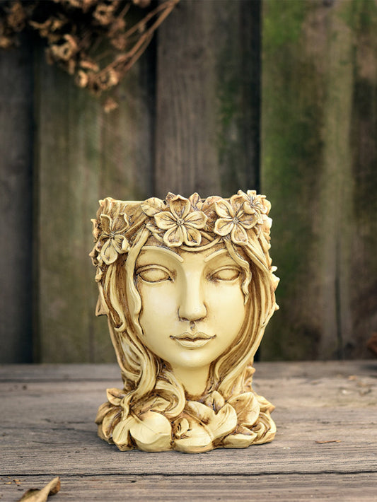 Elegant Resin Goddess Planter with Succulents