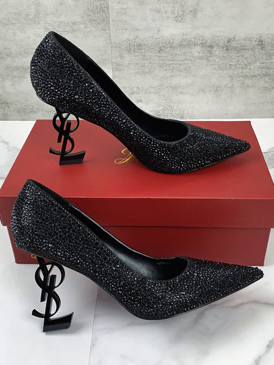 Pure color full diamond hot diamond pointed high heels