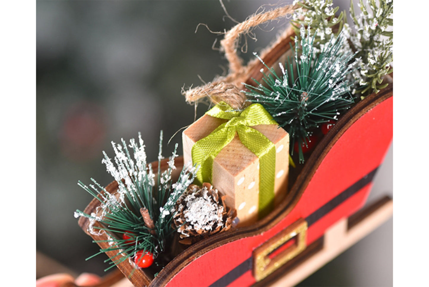 **Christmas Wooden Sleigh Ornament - Festive Decoration**