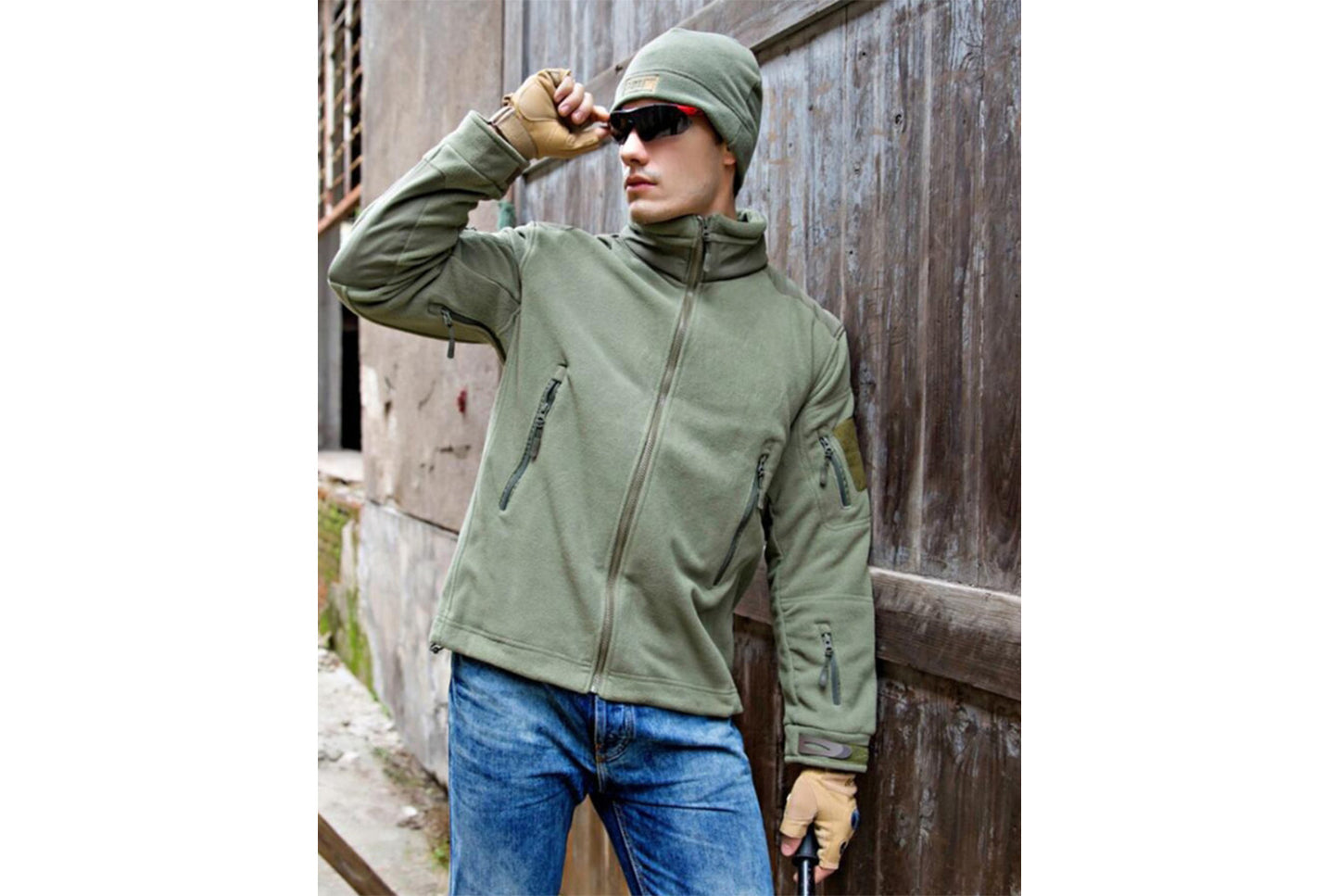 Men's Outdoor Insulated Fleece Jacket with Stand Collar