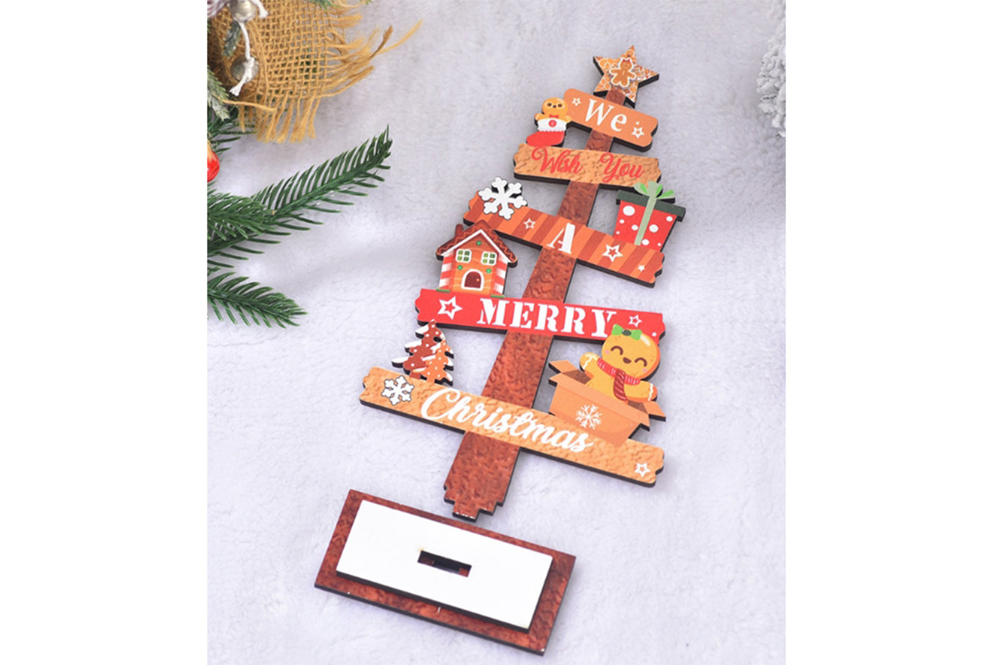 **Wooden Christmas Tree Ornament - Holiday Table Decoration**