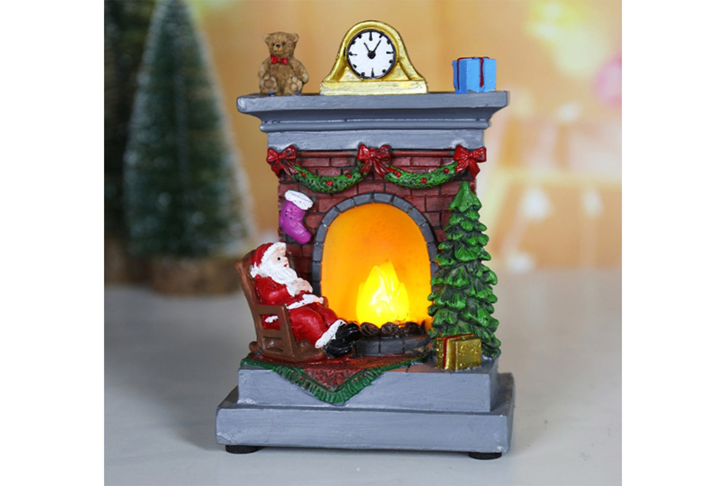 **Christmas Resin Light-Up Ornament - Fireplace Night Light**