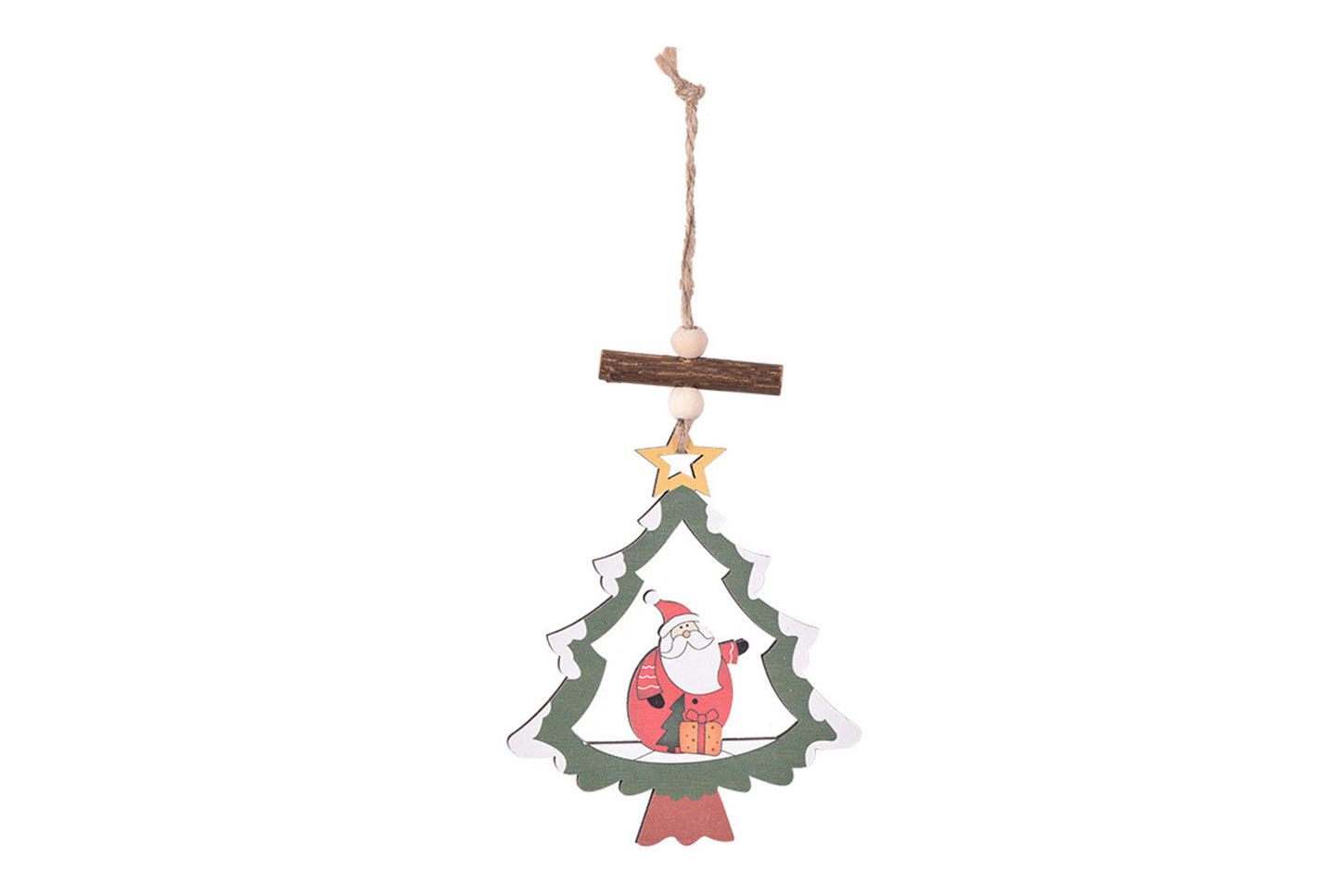 **Christmas Wooden Hollow Pendant - Cartoon Themed Tree Frame Decoration**