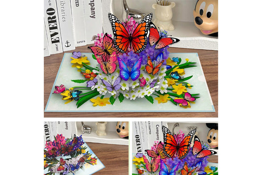 3D Stereoscopic Butterfly and Flower Greeting Card