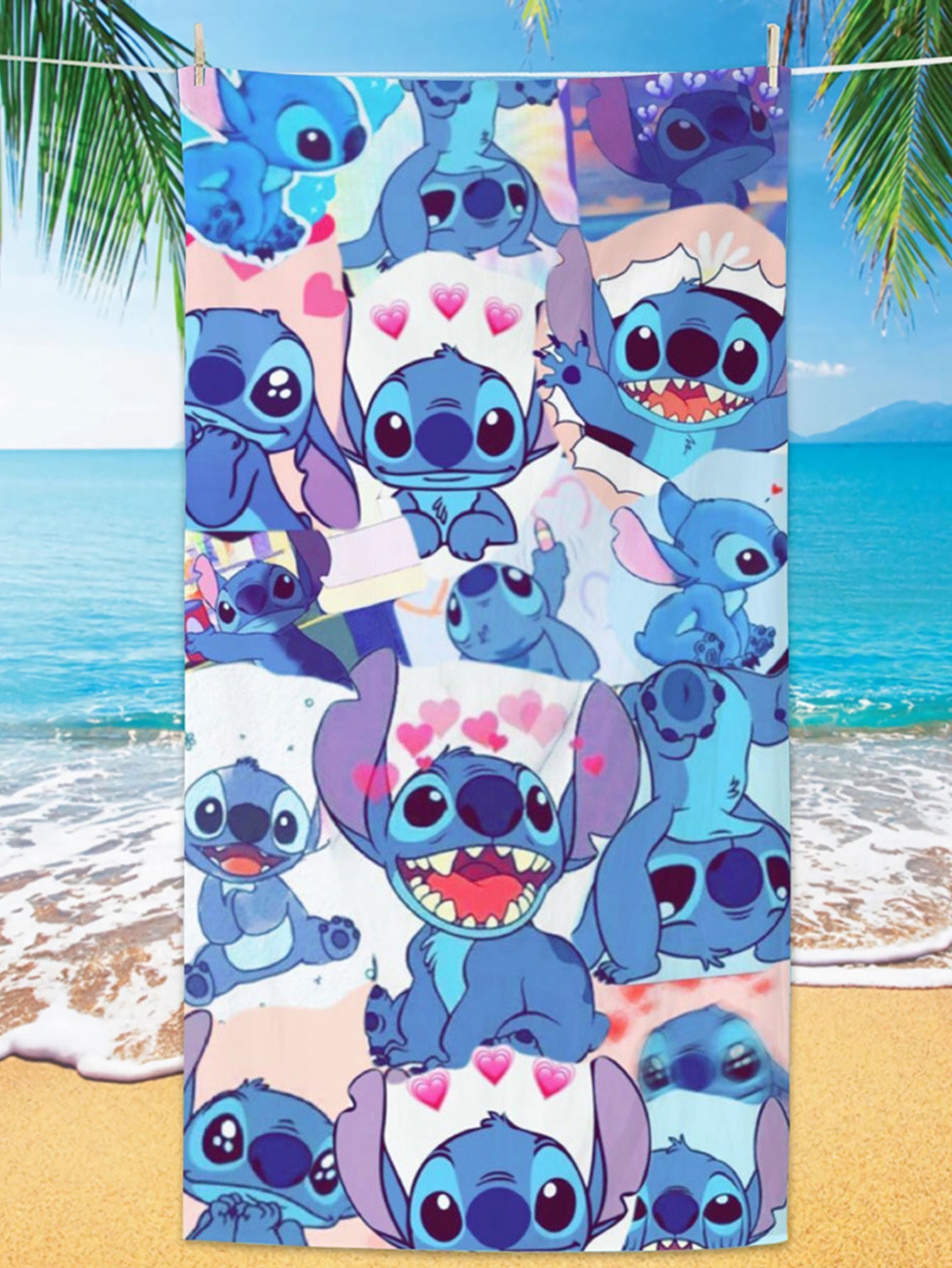 Cartoon Anime Stitch Printed Beach Towel