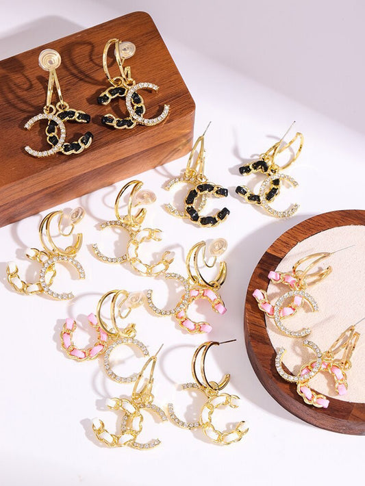S925 silver needle light luxury lady double C braided ear clip