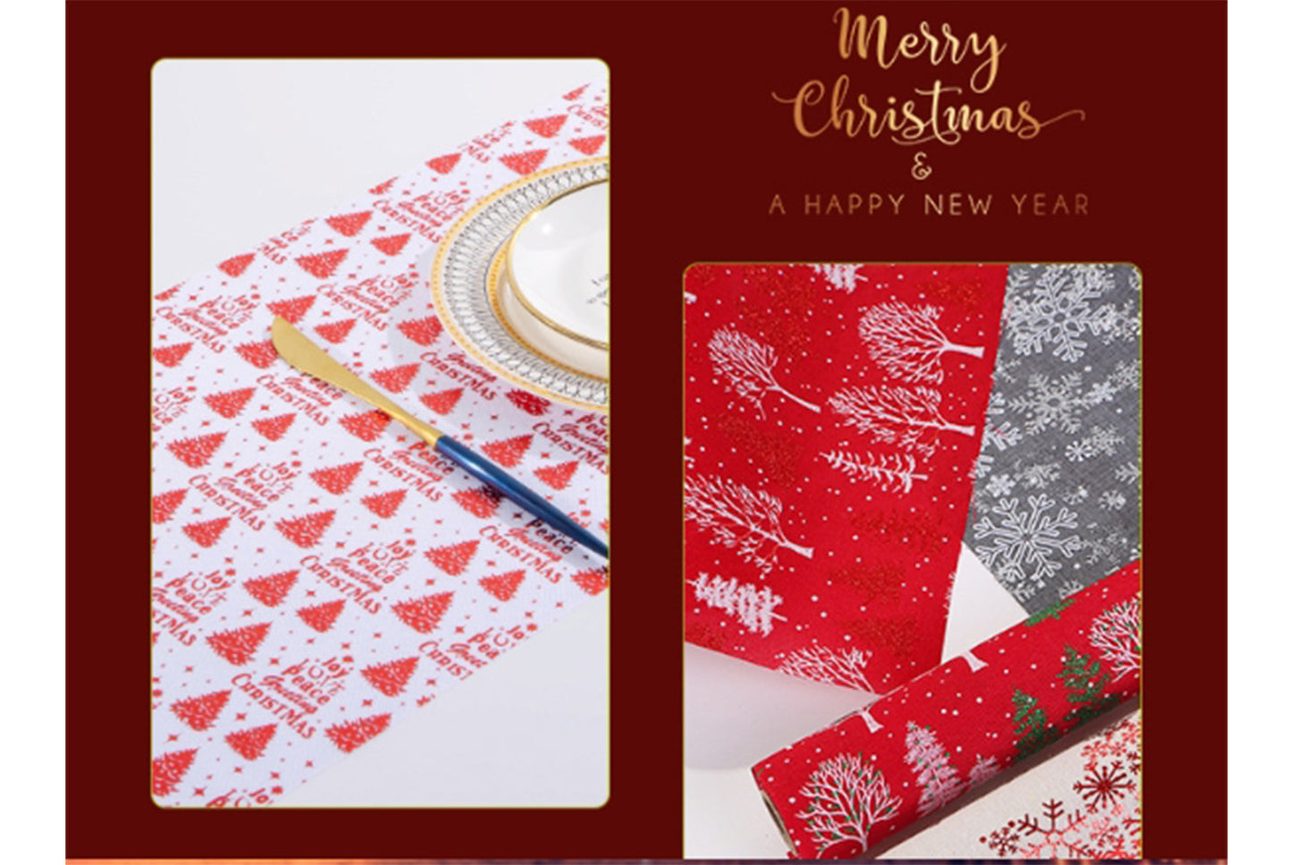 Christmas Gold-stamped Fine Linen Table Runner