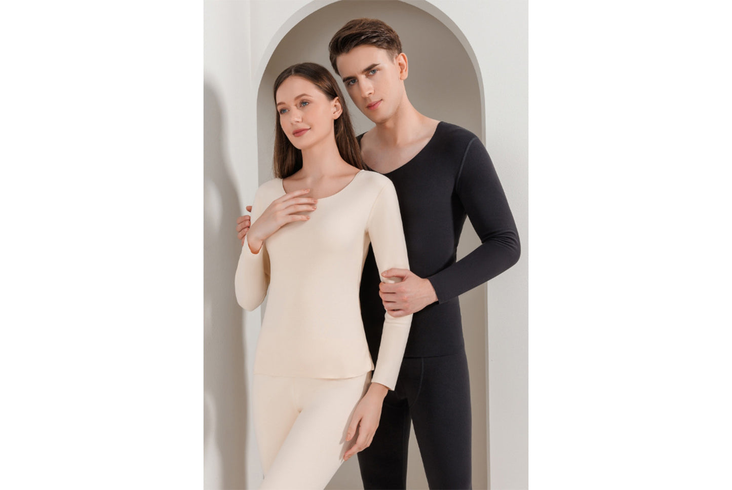 **Couple's Double-Sided Brushed Seamless Thermal Underwear Set**