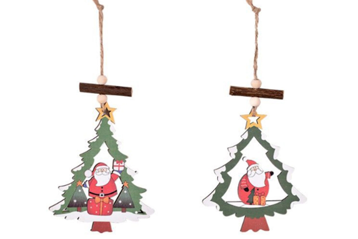 **Christmas Wooden Hollow Pendant - Cartoon Themed Tree Frame Decoration**
