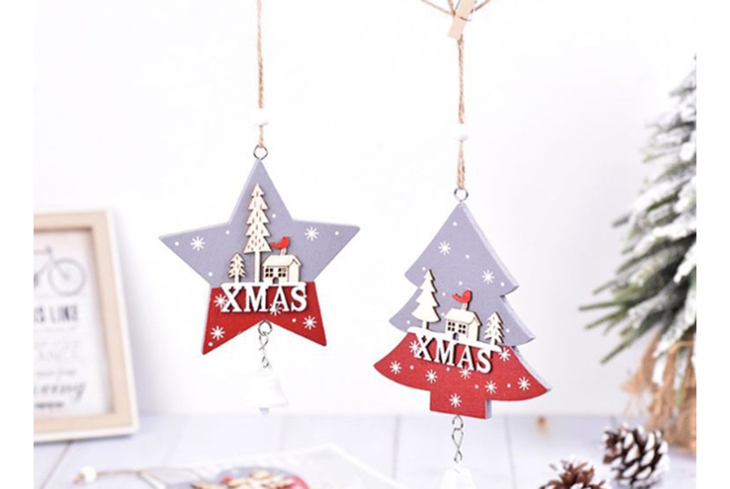 **Wooden Christmas Ornament Set - Classic Holiday Decoration**