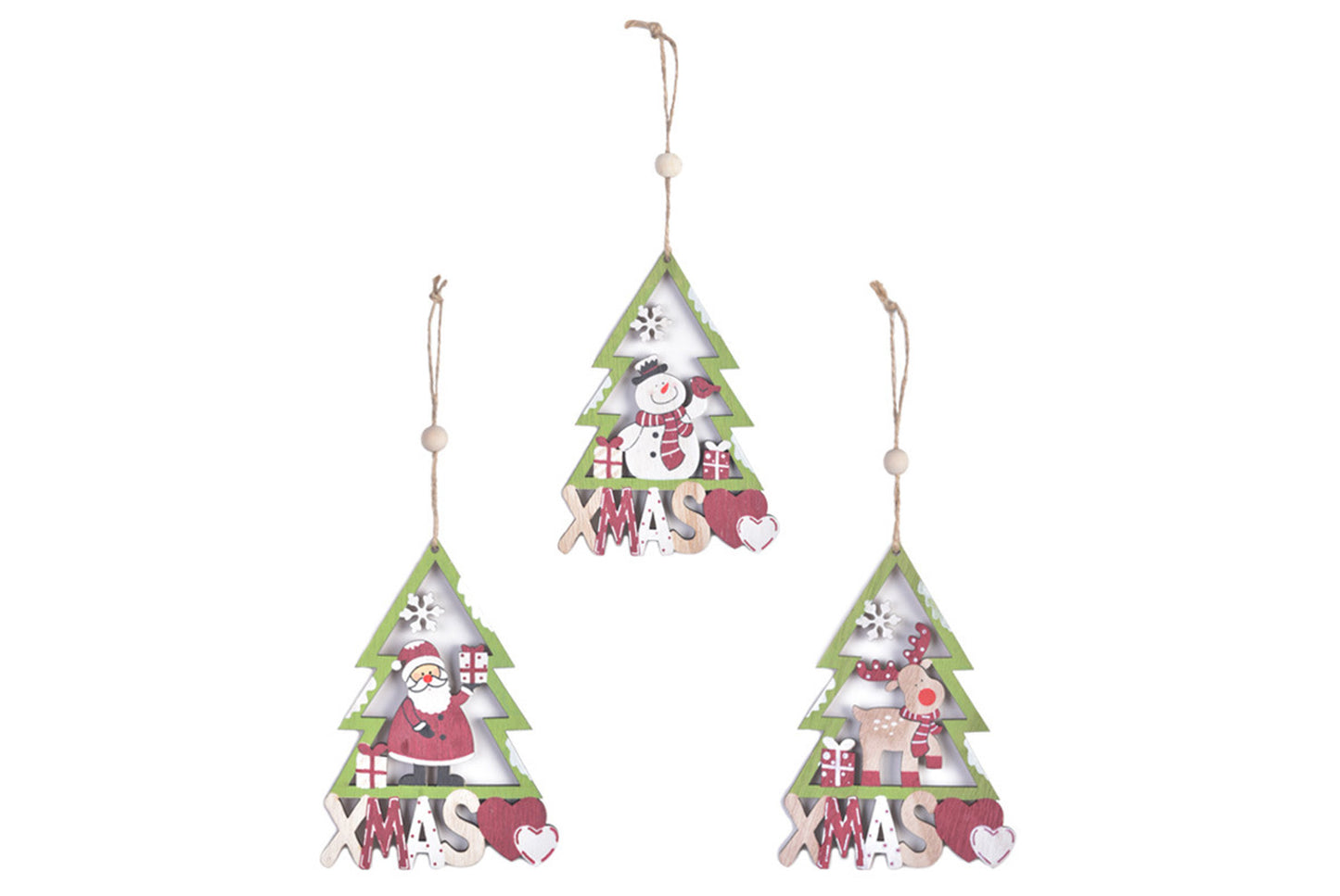 **Wooden Christmas Ornament Set - Painted Cartoon Decoration**