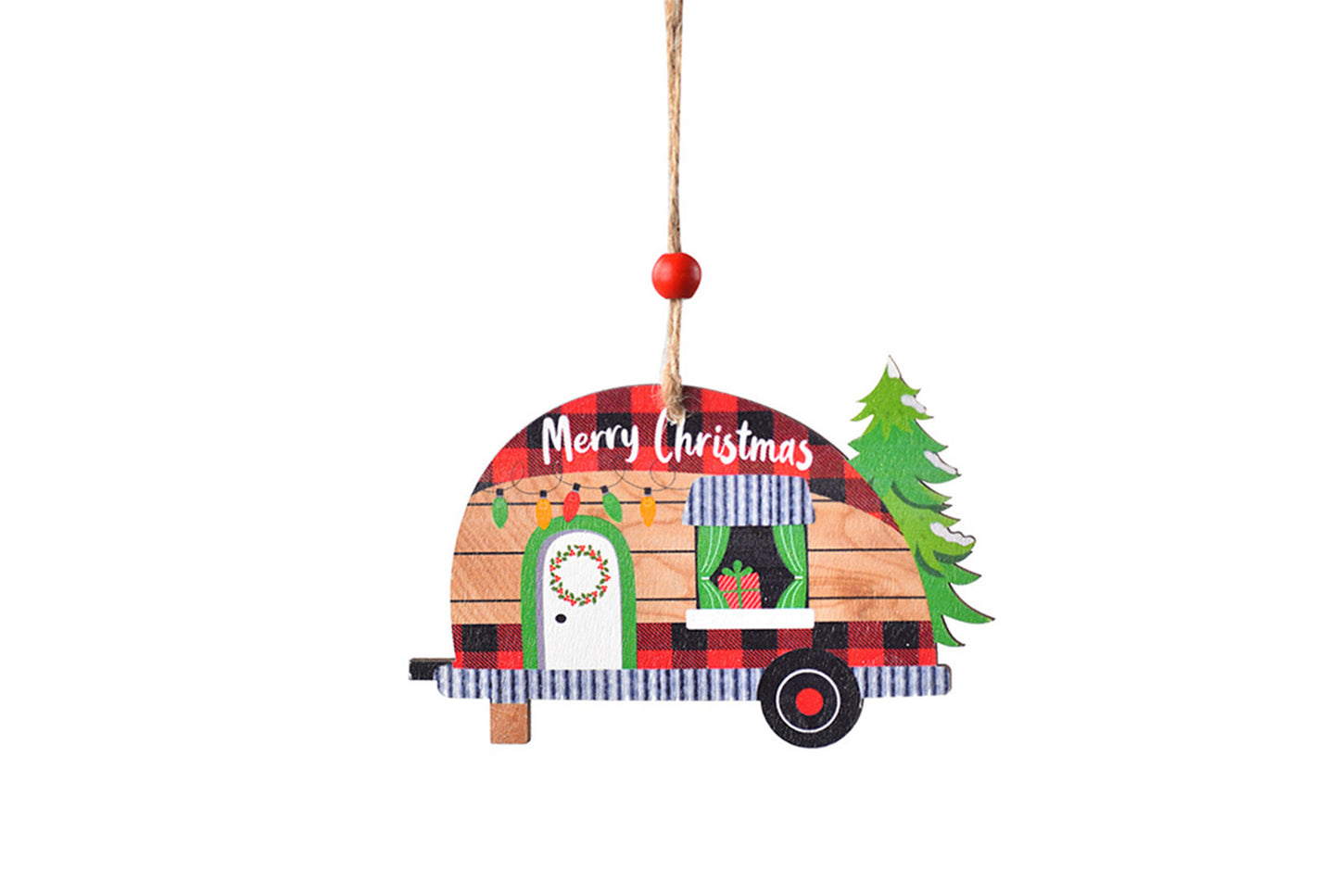 **Christmas Painted Wooden Car Ornament - Christmas Tree Decoration**