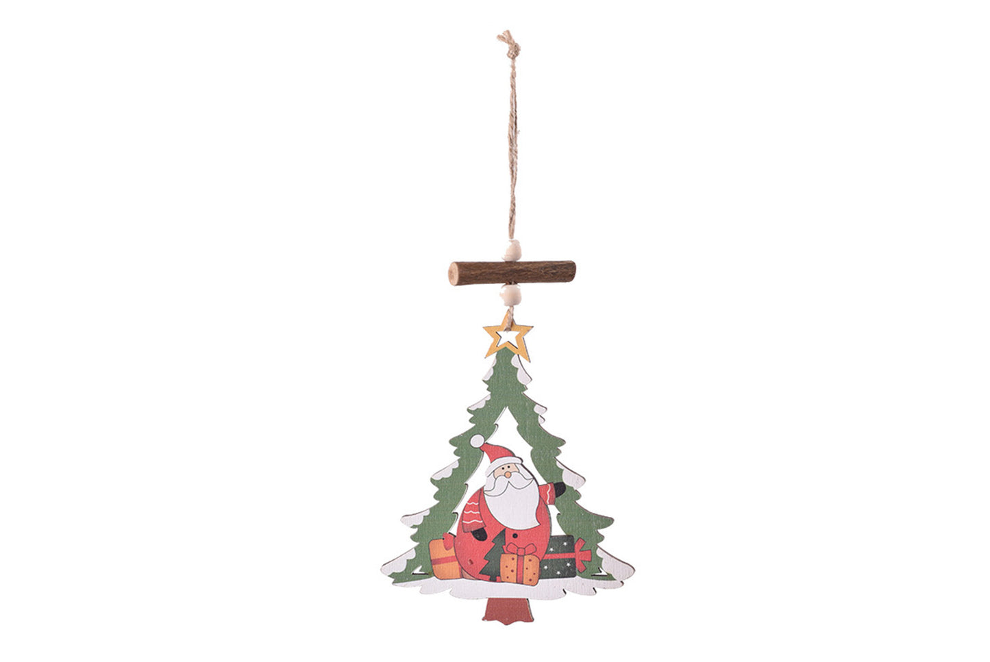 **Christmas Wooden Hollow Pendant - Cartoon Themed Tree Frame Decoration**