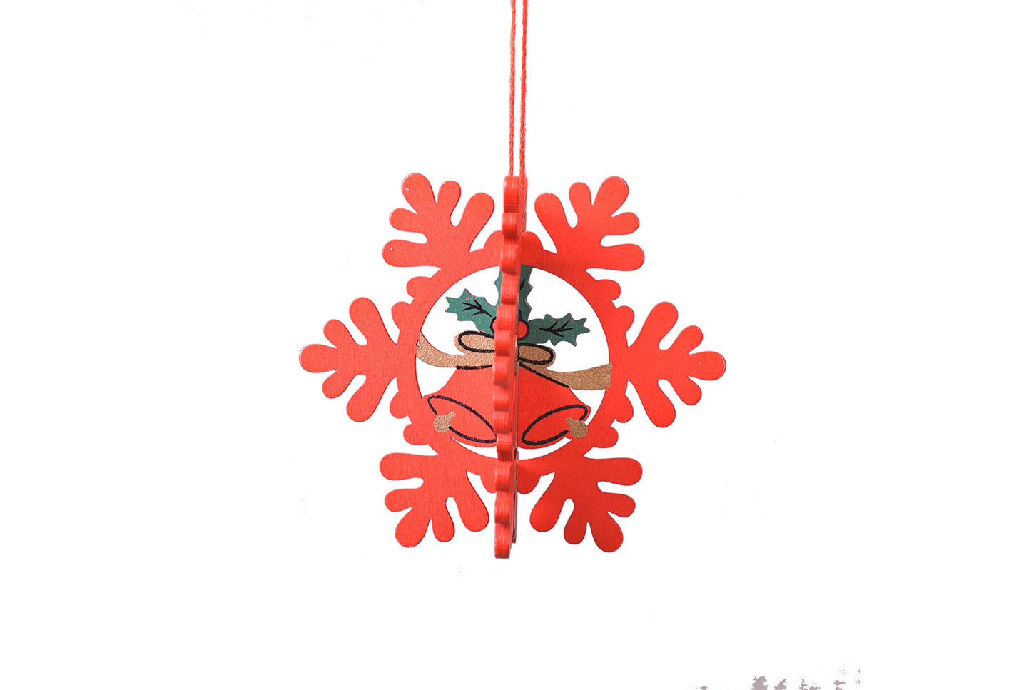 **Christmas Wooden 3D Pendant - Laser-Cut Snowflake Bell Ornament**