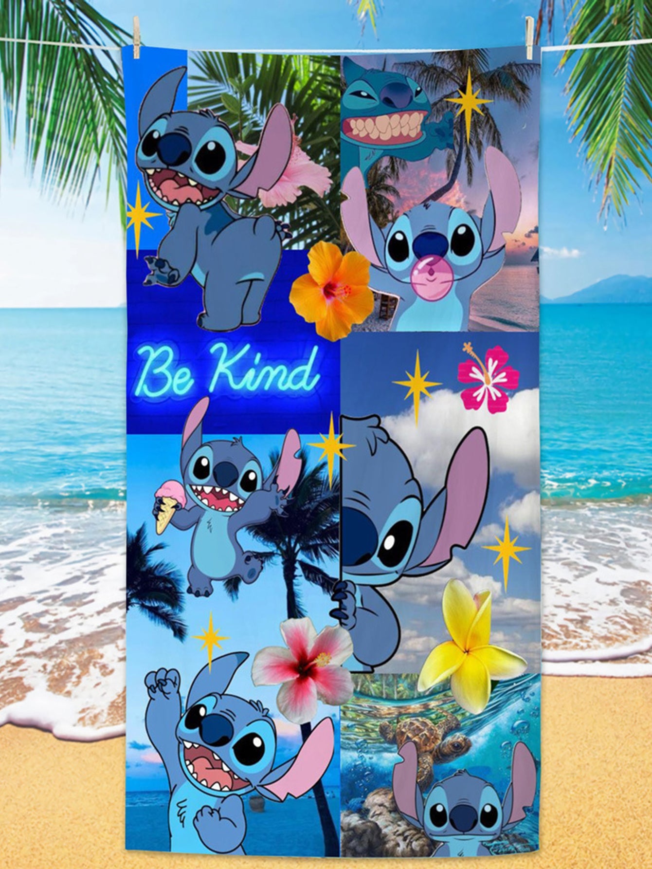 Cartoon Anime Stitch Printed Beach Towel