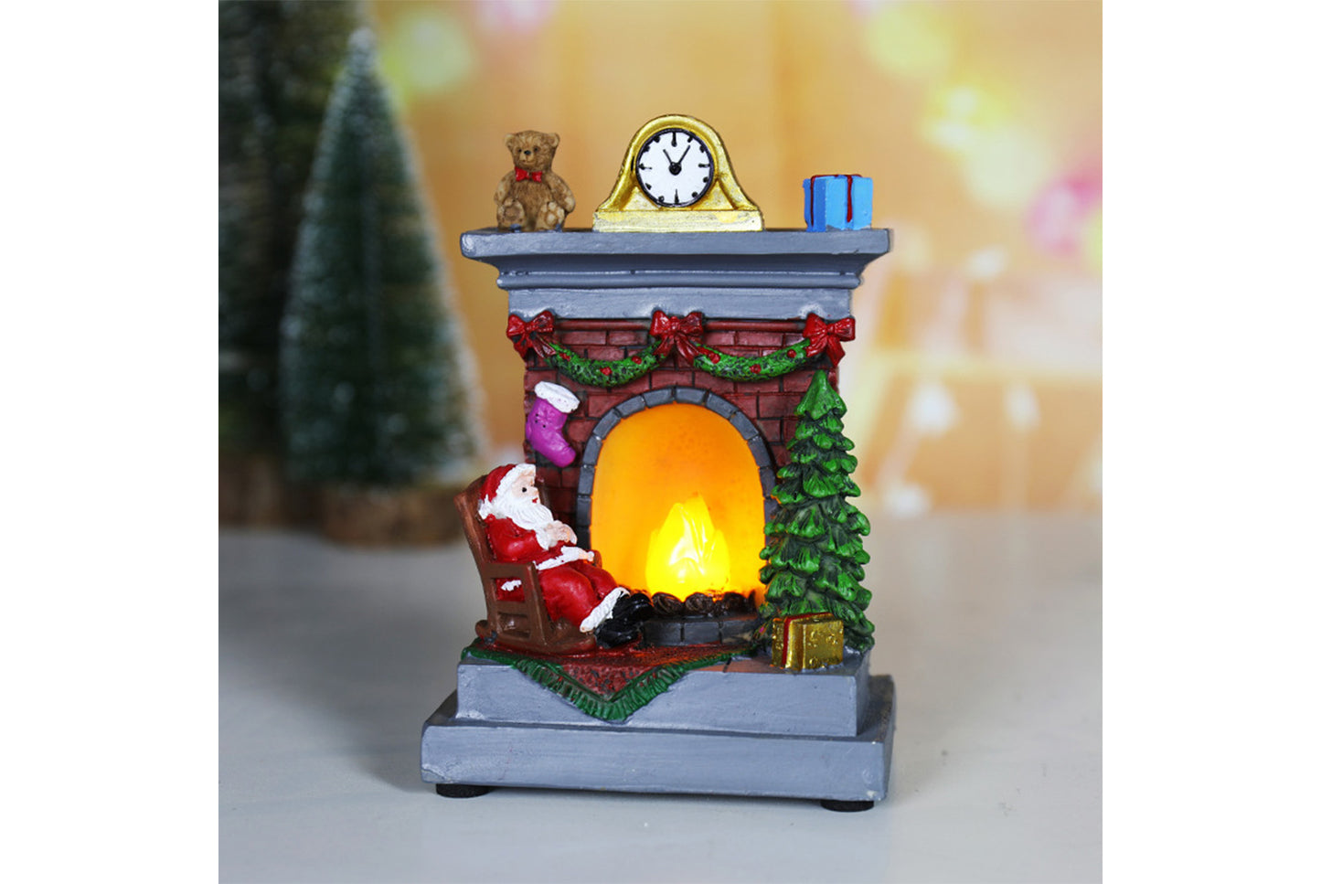 **Christmas Resin Light-Up Ornament - Fireplace Night Light**