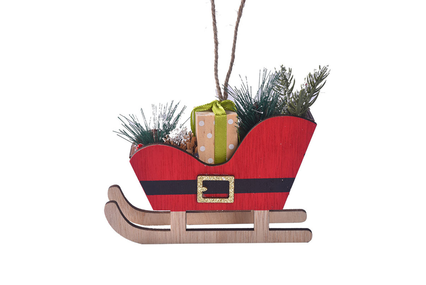 **Christmas Wooden Sleigh Ornament - Festive Decoration**