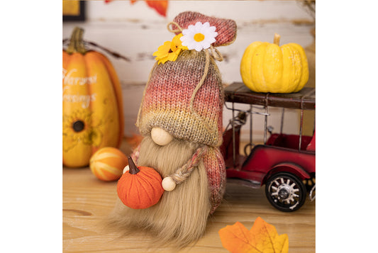 Harvest Season Shell Hat Holding Pumpkin