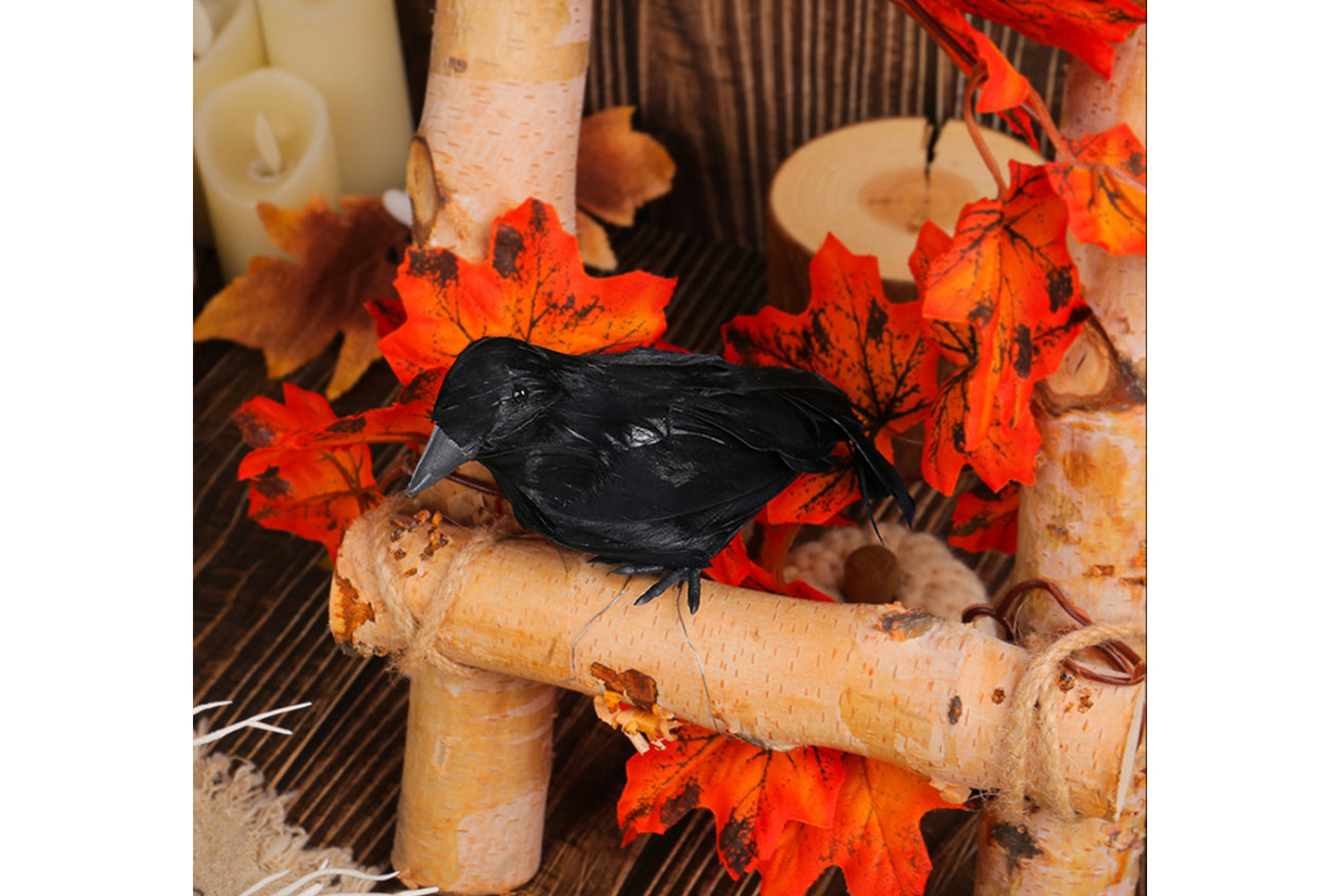 **Halloween Feather Crow Desktop Decoration, Black Crow Photography Prop**