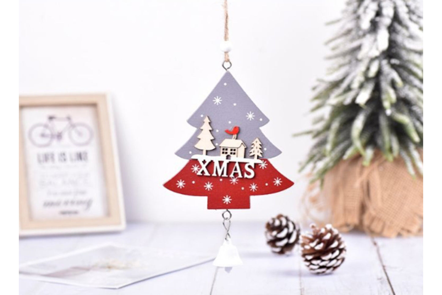 **Wooden Christmas Ornament Set - Classic Holiday Decoration**