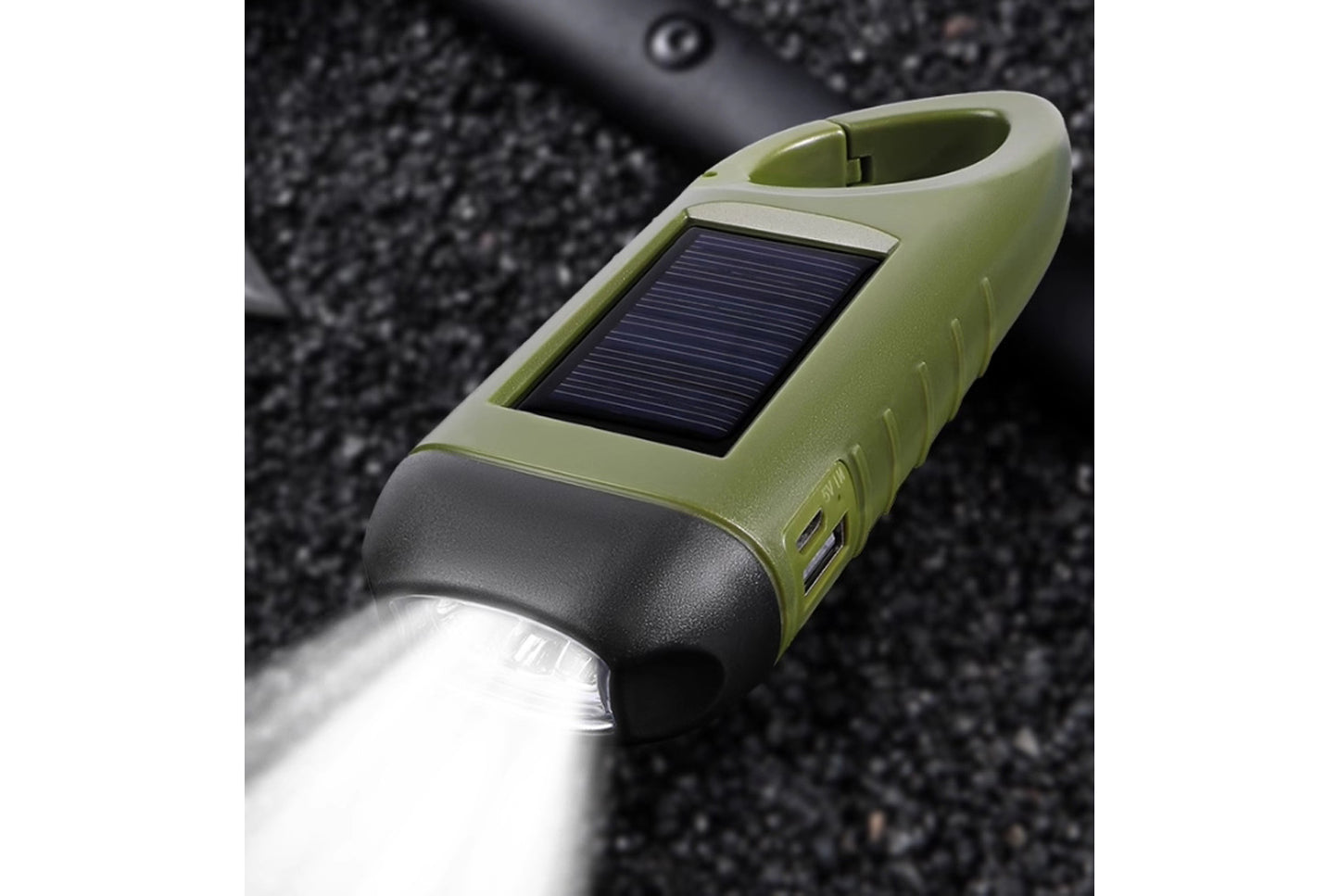 Solar-Powered Flashlight, Hand-Cranked/USB Rechargeable